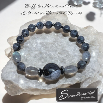 Stretch Bracelet with Buffalo Horn and Labradorite