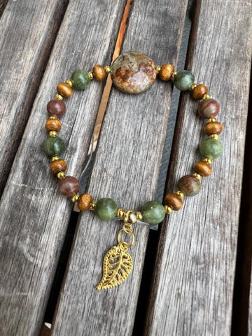 Stretch Bracelet with African Green Opal Focal
