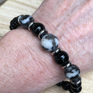 Men's Stretch Bracelet with Black &White Zebra Jasper