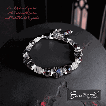 Adjustable bracelet with Czech glass and rutilated quartz