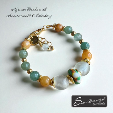 Adjustable Bracelet with African Beads, Aventurine and Chalcedony