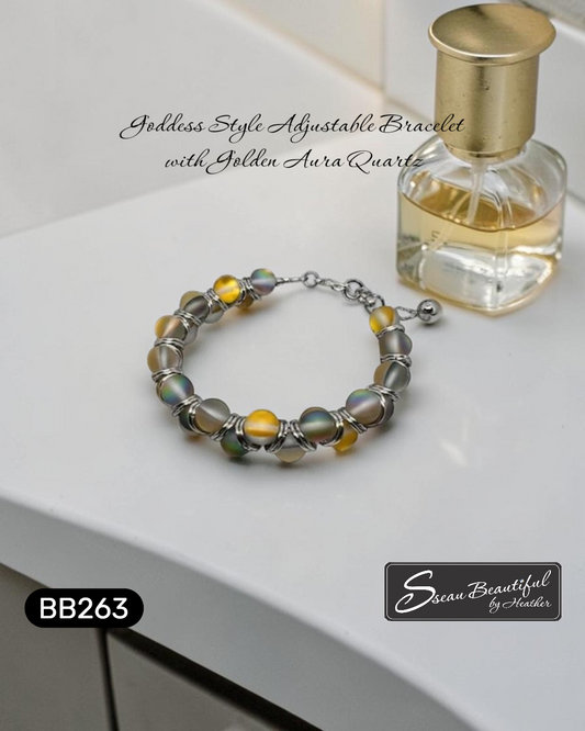 Goddess Style Bracelet with 8mm Aura Quartz beads