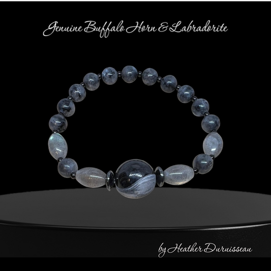 Mystical Strength: The Buffalo Horn & Labradorite Stretch Bracelet
