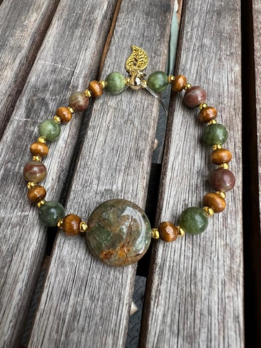 Stretch Bracelet with African Green Opal Focal