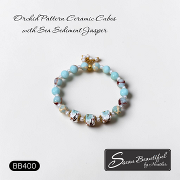 Blue Orchid Ceramic & Imperial Jasper Stretch Bracelet | 7.09"