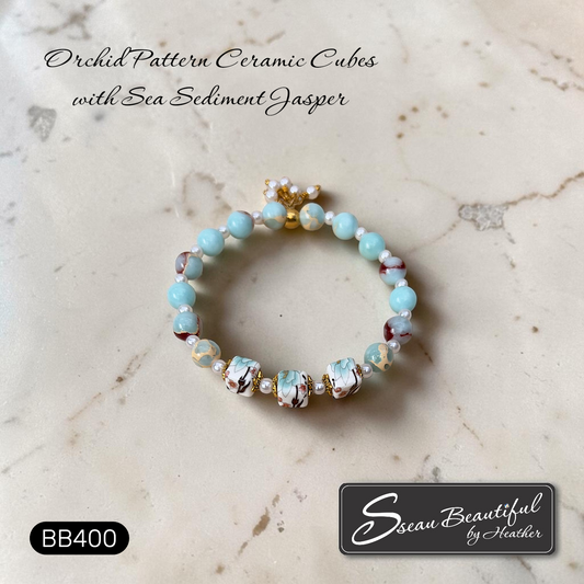Blue Orchid Ceramic & Imperial Jasper Stretch Bracelet | 7.09"