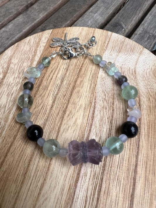 Fluorite Bracelet with Dragonfly Charm