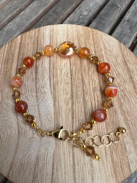 Orange faceted Crystal and Agate bracelet with Lobster Clasp Closure