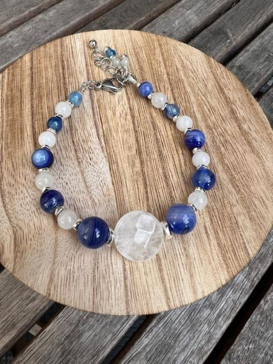 Crystal Quartz Focal with Agate and Chalcedony Bracelet