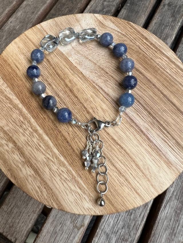 Blue-Grey Glass Oblique with Aventurine and Crystal bracelet