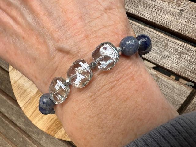 Blue-Grey Glass Oblique with Aventurine and Crystal bracelet