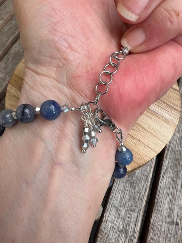 Blue-Grey Glass Oblique with Aventurine and Crystal bracelet