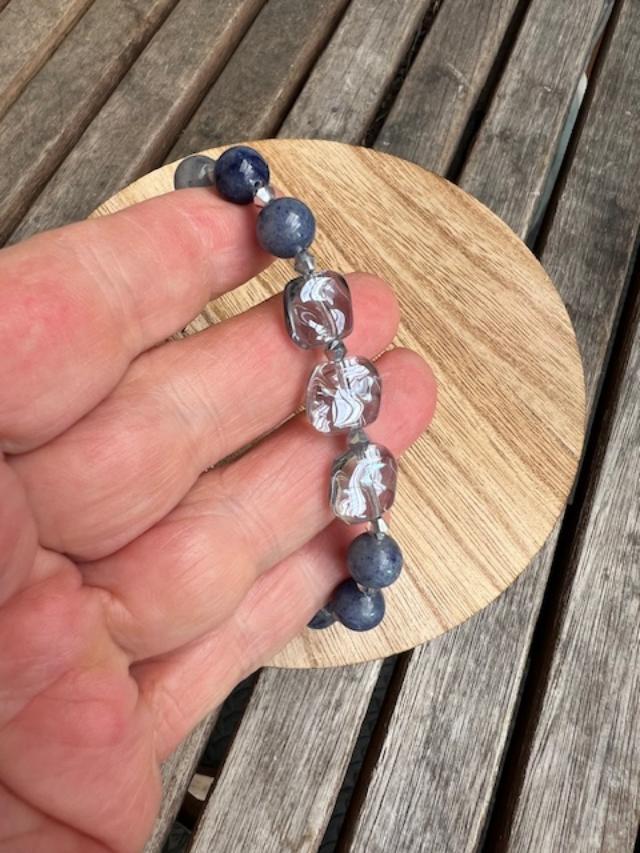 Blue-Grey Glass Oblique with Aventurine and Crystal bracelet