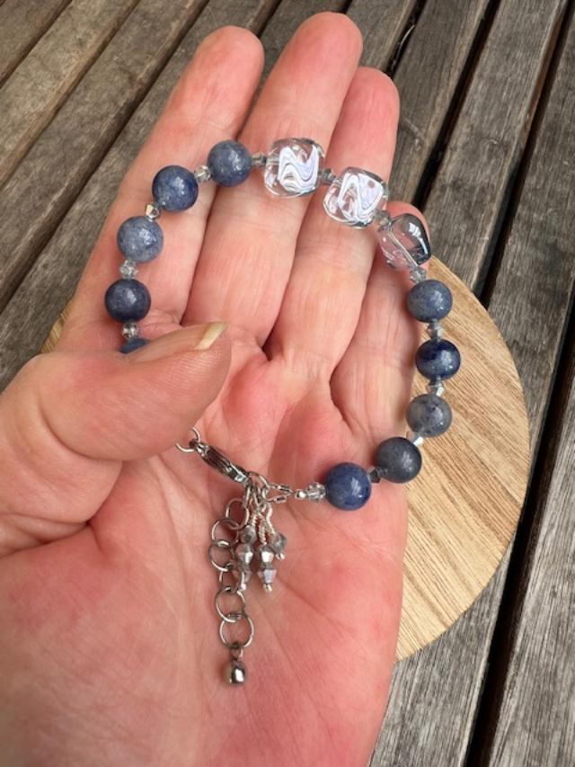 Blue-Grey Glass Oblique with Aventurine and Crystal bracelet