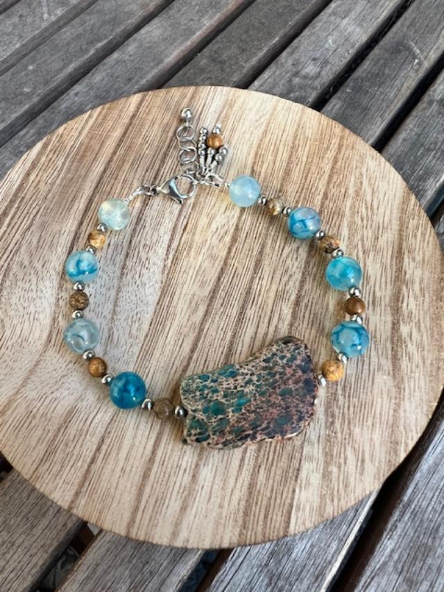 Sea Sediment Jasper Slice Focal, Dragon Vein Agate, and Jasper Bracelet