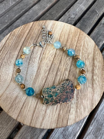 Sea Sediment Jasper Slice Focal, Dragon Vein Agate, and Jasper Bracelet