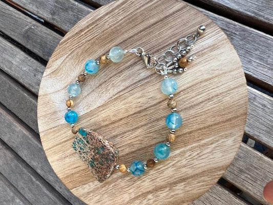 Sea Sediment Jasper Slice Focal, Dragon Vein Agate, and Jasper Bracelet