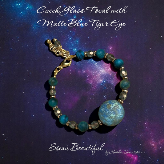 Czech Glass and Matte Sapphire Tiger Eye Bracelet