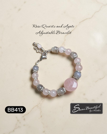 Romantic Rose Quartz and Agate Beaded Adjustable Bracelet