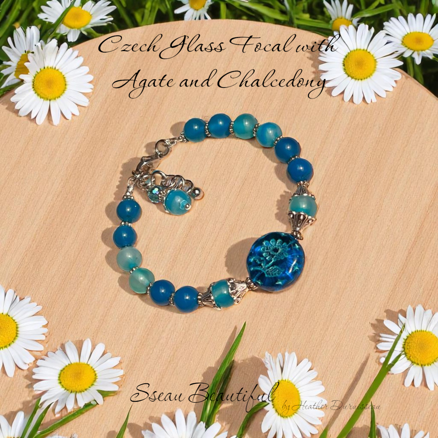 Czech Glass, Agate, and Chalcedony adjustable bracelet.