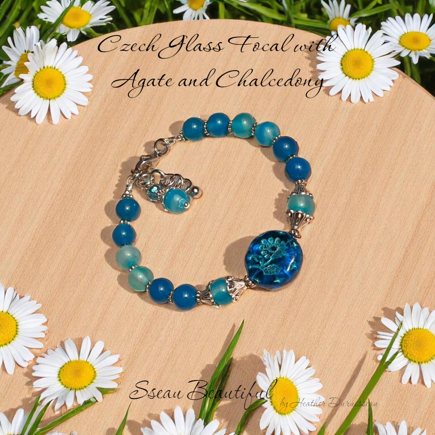 Czech Glass, Agate, and Chalcedony adjustable bracelet.