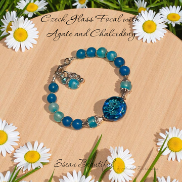 Czech Glass, Agate, and Chalcedony adjustable bracelet.