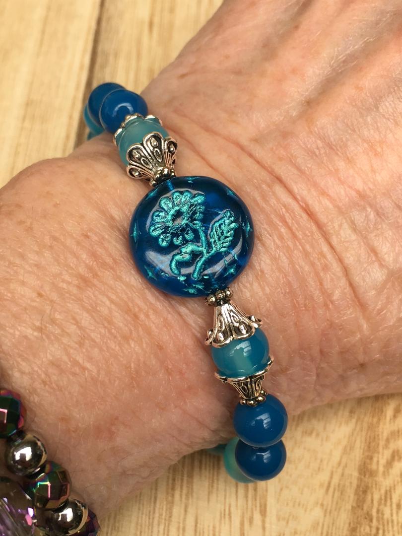 Czech Glass, Agate, and Chalcedony adjustable bracelet.
