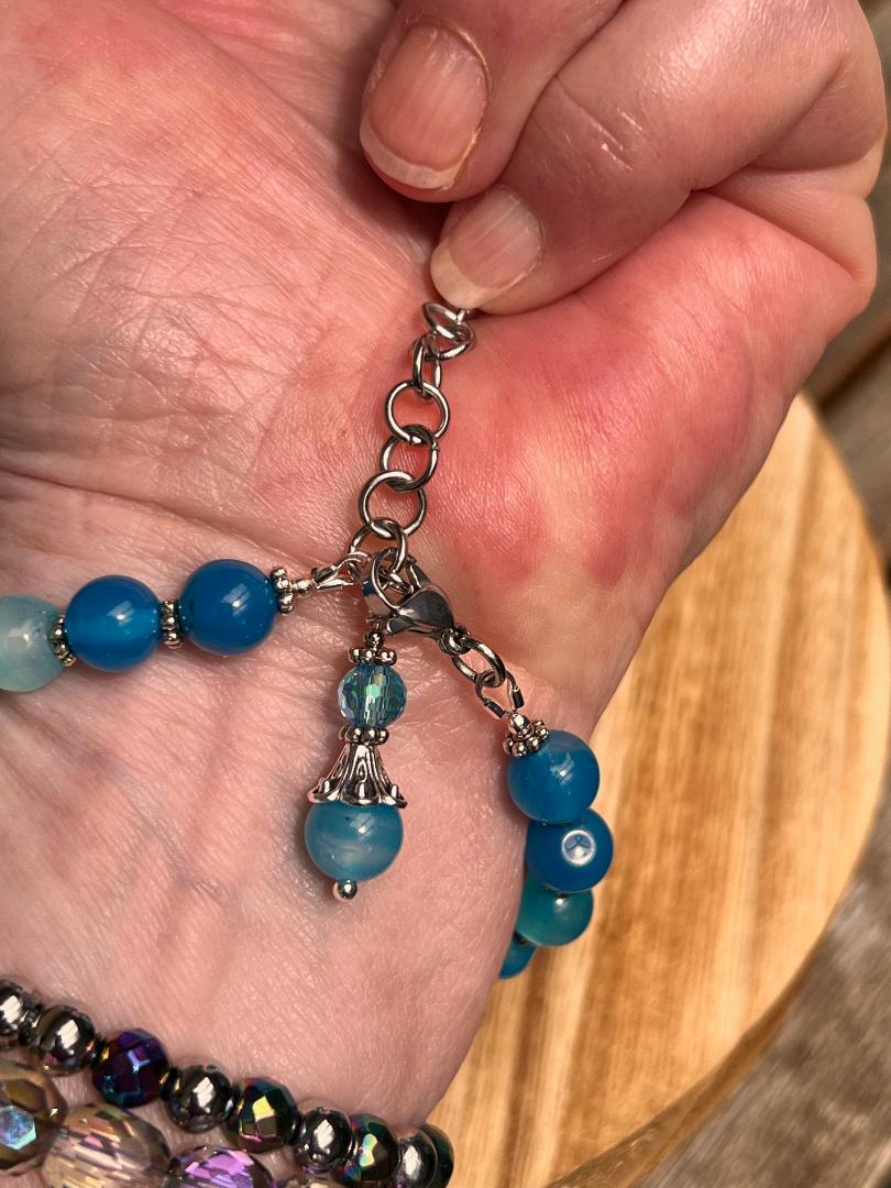 Czech Glass, Agate, and Chalcedony adjustable bracelet.