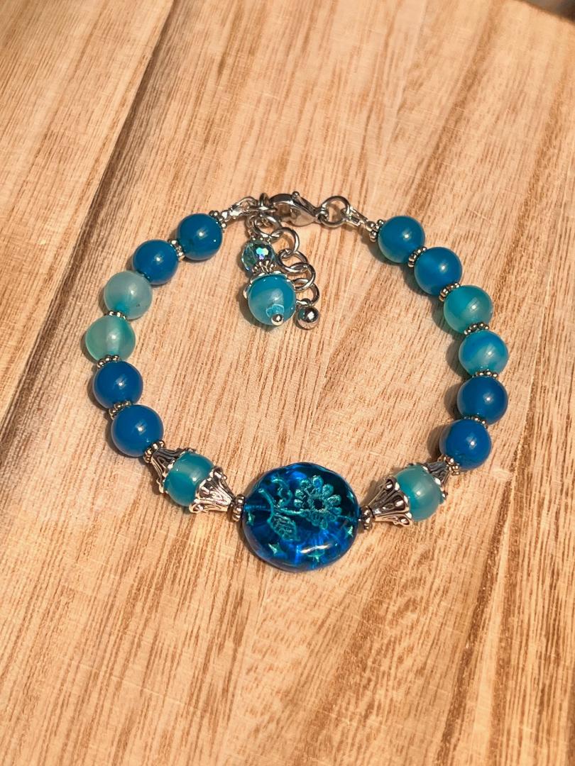 Czech Glass, Agate, and Chalcedony adjustable bracelet.