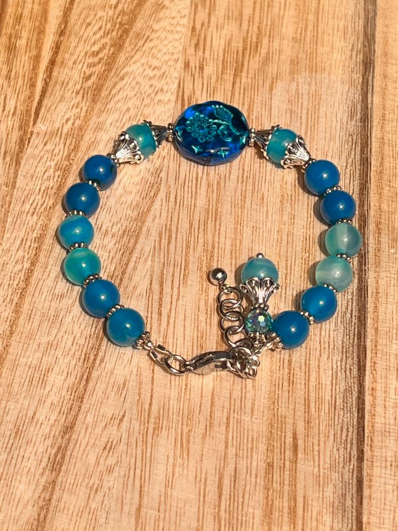 Czech Glass, Agate, and Chalcedony adjustable bracelet.