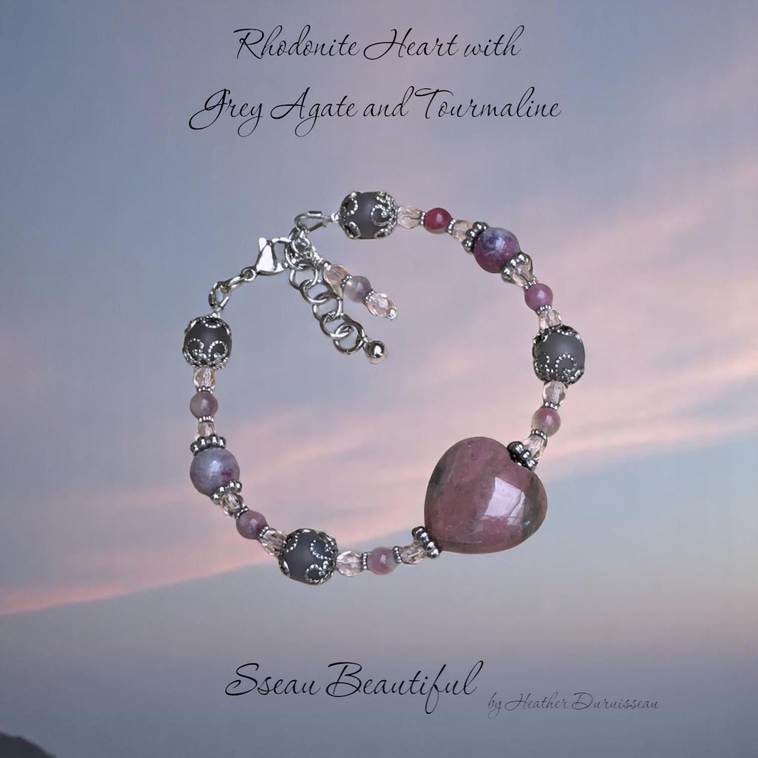 Gorgeous Rhodonite Heart adjustable Bracelet