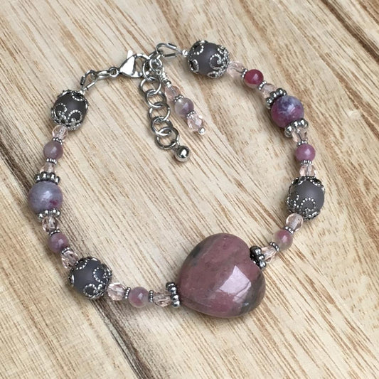Gorgeous Rhodonite Heart adjustable Bracelet