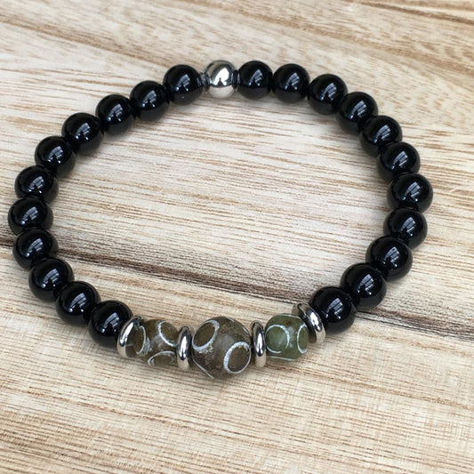 Men's Stretch Bracelet with Carved Jade