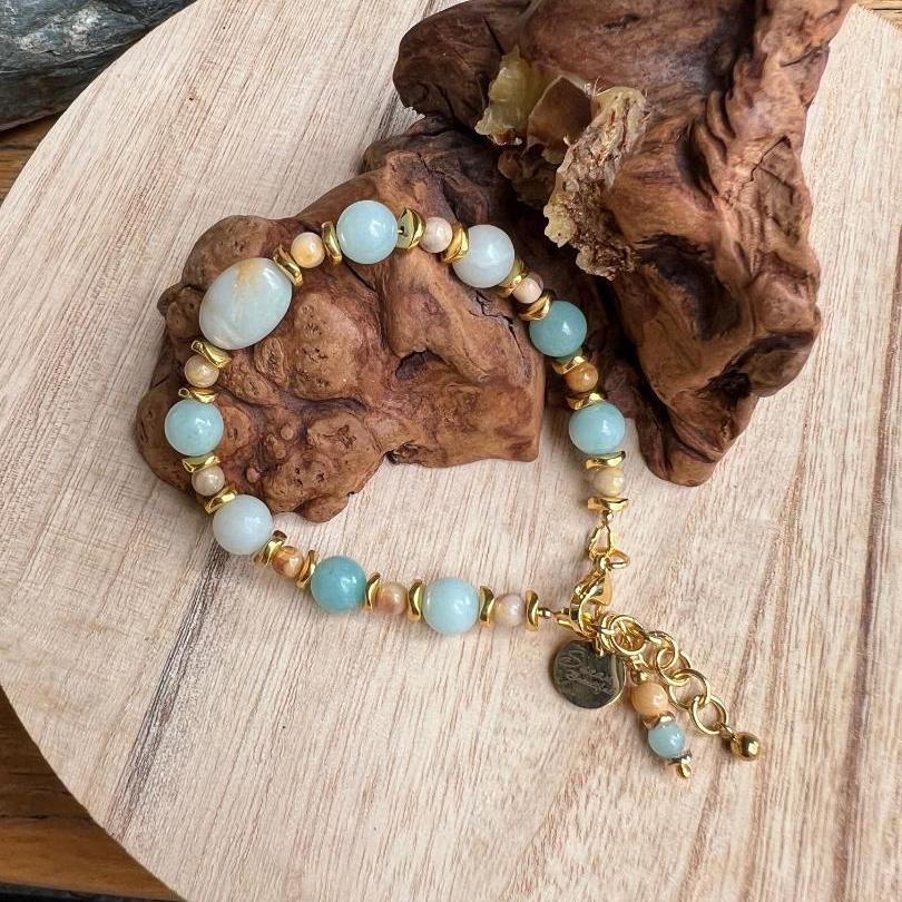 Dreamy Amazonite and Agate Adjustable Women's Bracelet