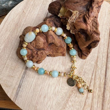 Dreamy Amazonite and Agate Adjustable Women's Bracelet