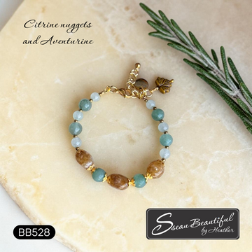 Sun-Dappled Forest Gemstone Bracelet with Gold-Tone Accents