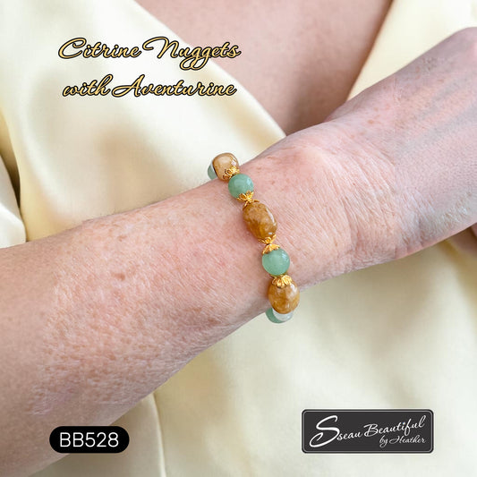 Sun-Dappled Forest Gemstone Bracelet with Gold-Tone Accents