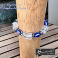 Adjustable bracelet with Crystal Quartz tubes and Sapphire Aura Quartz rounds