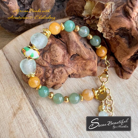 Adjustable Bracelet with African Beads, Aventurine and Chalcedony