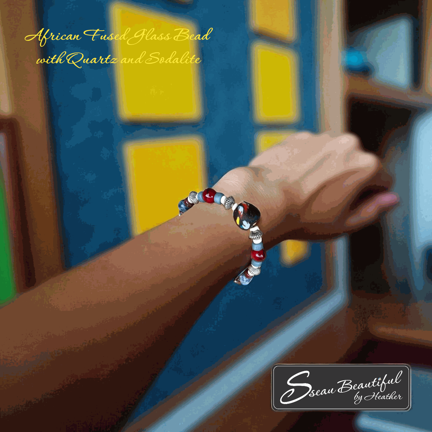 Colorful Adjustable Bracelet with African Fused Glass Accents
