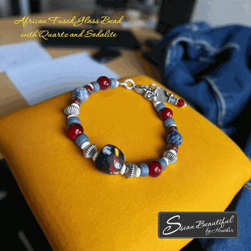 Colorful Adjustable Bracelet with African Fused Glass Accents