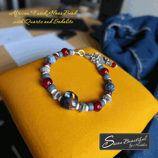 Colorful Adjustable Bracelet with African Fused Glass Accents