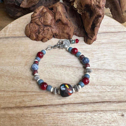 Colorful Adjustable Bracelet with African Fused Glass Accents