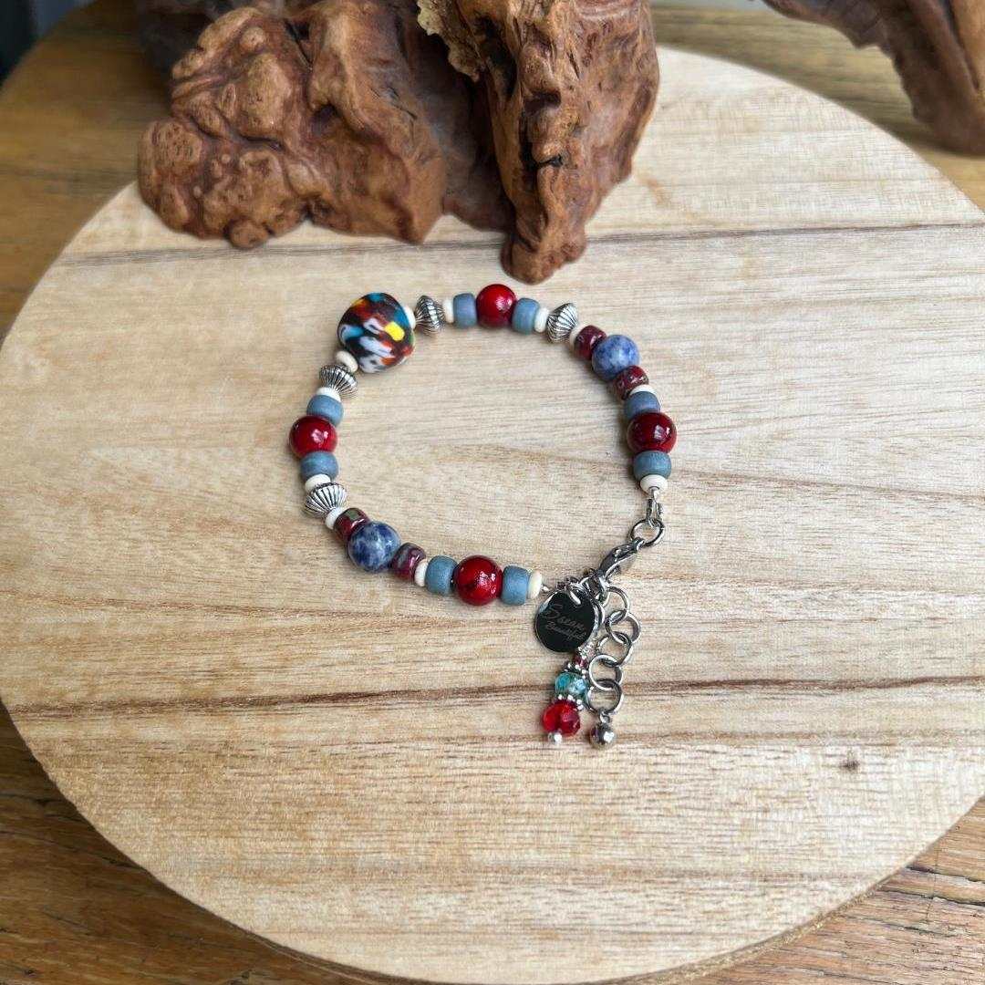 Colorful Adjustable Bracelet with African Fused Glass Accents