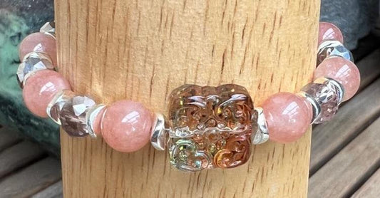 Celestial Songbird: Sunstone and Carved Glass Adjustable Bracelet | 6.5"