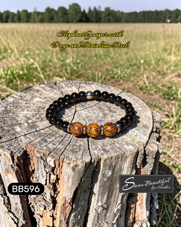 Elephant Jasper & Onyx Men's Stretch Bracelet – 6.89 Inches
