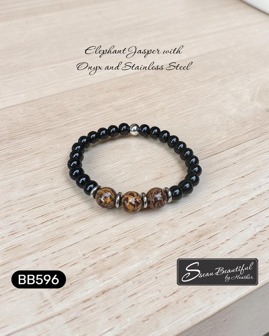 Elephant Jasper & Onyx Men's Stretch Bracelet – 6.89 Inches