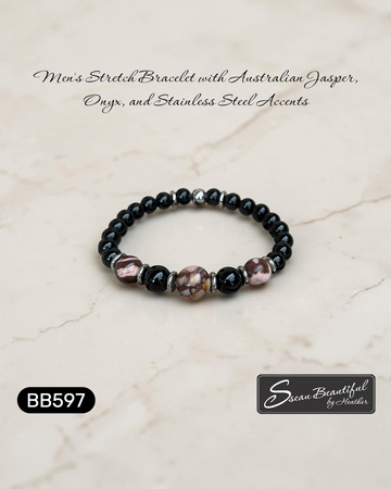 Men’s Australian Jasper & Onyx Stability Bracelet – 7.28" Stretch
