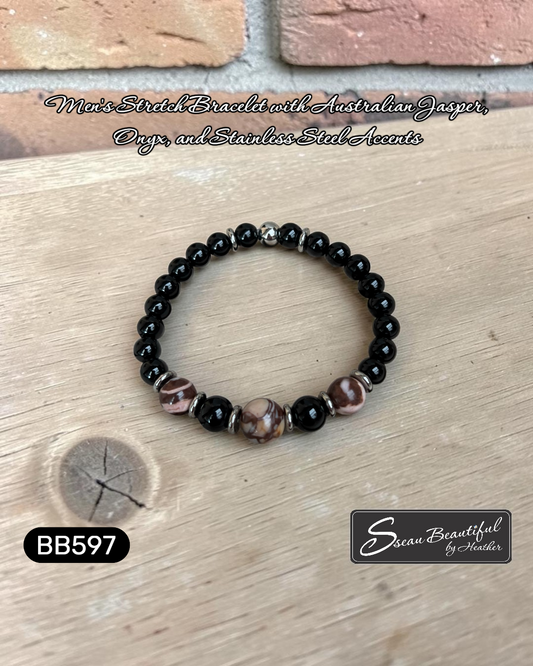 Men’s Australian Jasper & Onyx Stability Bracelet – 7.25" Stretch