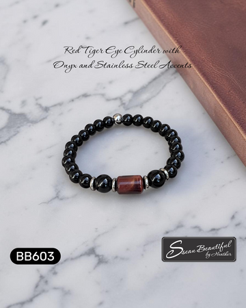 Red Tiger Eye & Onyx Men's Stretch Bracelet – 7.49 Inches